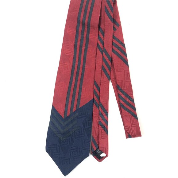 Bugatti Tie 100% Italian Silk Red Navy Geometric Color Block Art Deco - Picture 4 of 8